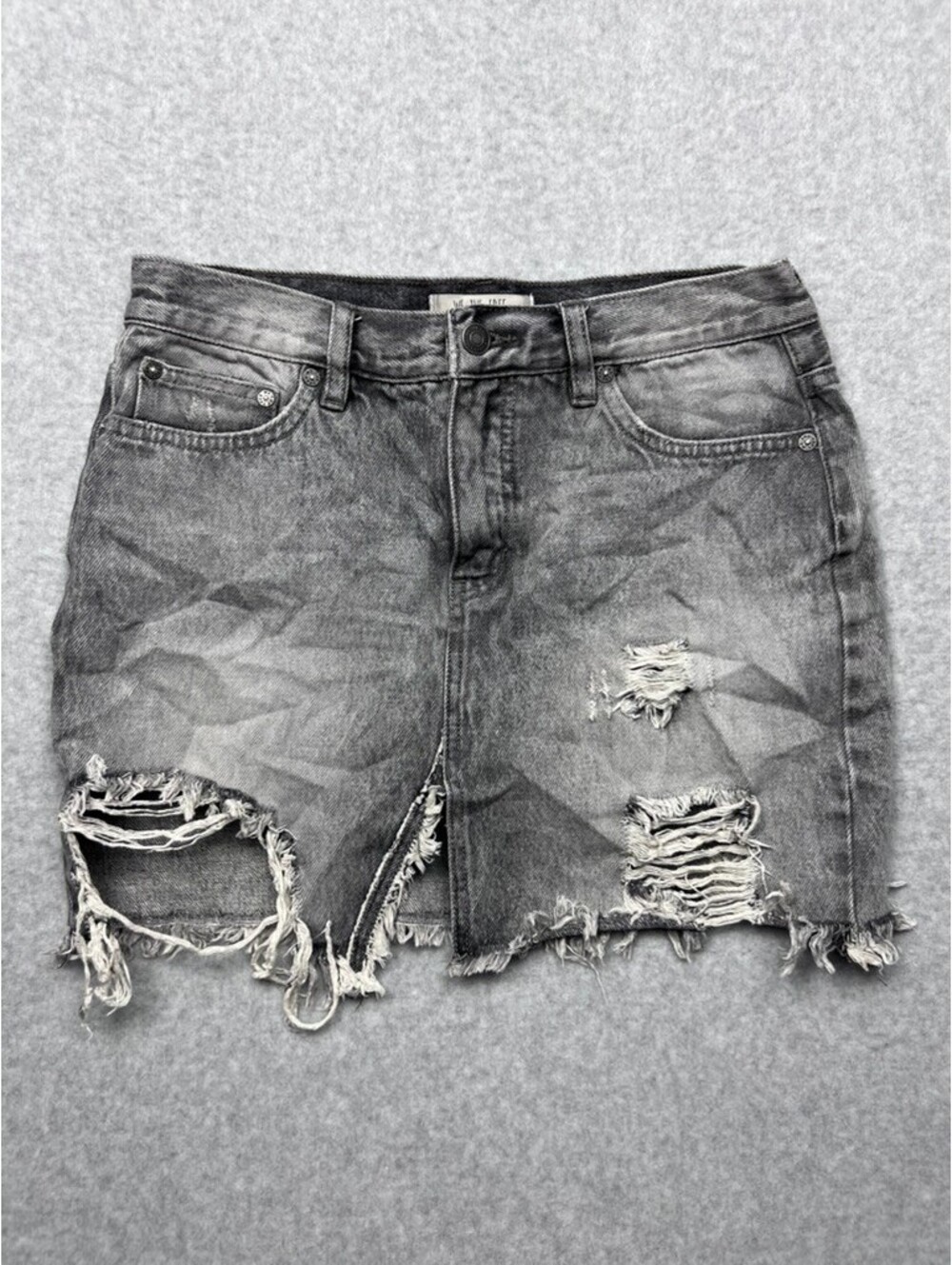 Free People We The Free Denim Skirt 26 Gray Distressed Destroyed Mini Raw Grunge